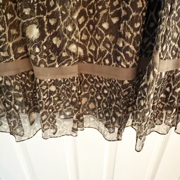 Laundry Shelli Segal Brown 100% Silk Maxi Skirt Tiered Leopard Animal Print 10 - Picture 8 of 16